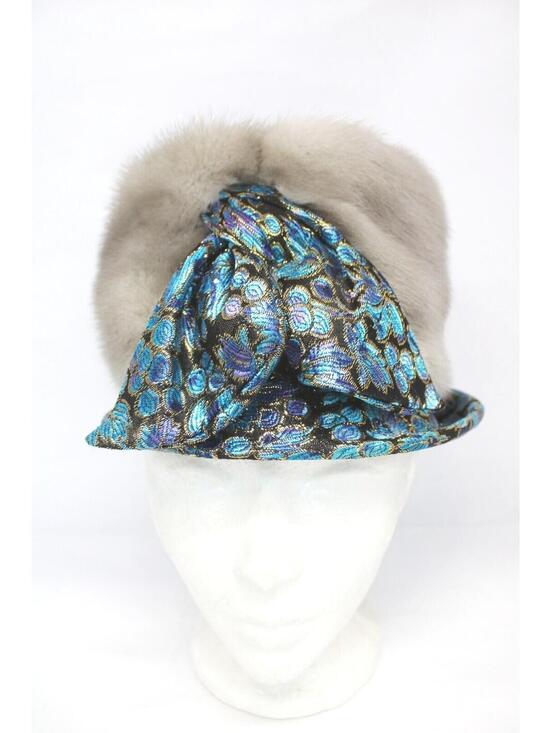 Accessories - EXCELLENT CANADIAN SAPPHIRE MINK FUR & FABRIC HAT WOMEN WOMAN SIZE 20"